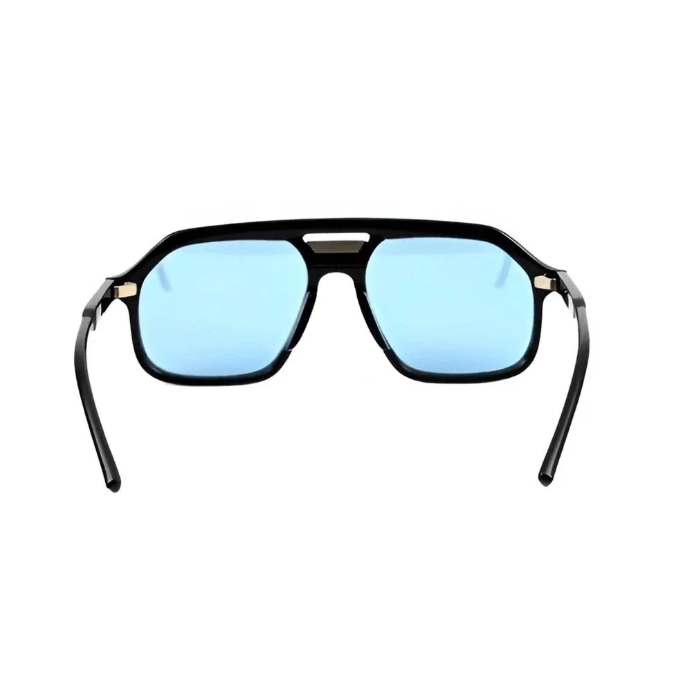 Black Oversize Square Aviator Sunglasses Blue Tinted Lens Flat Top Double Bridge